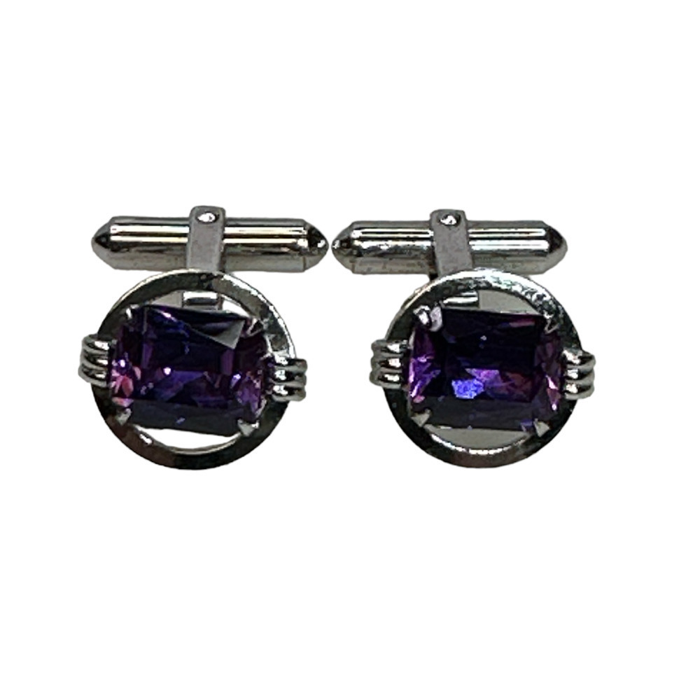 Sterling Silver Amethyst Articulated Cuff Links
